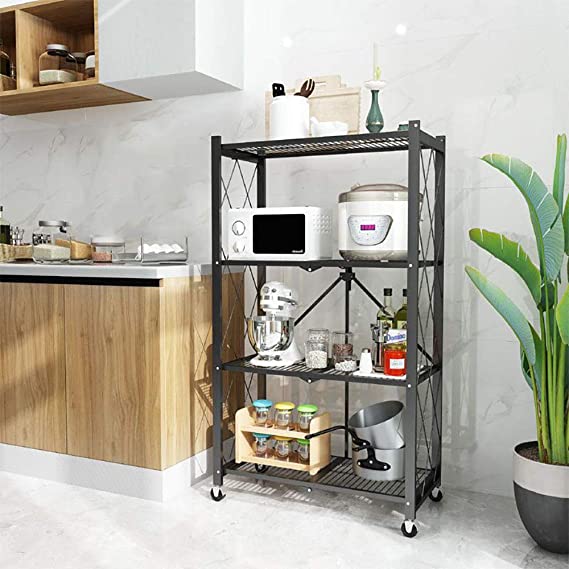 استاند منظم 4 رفوف للمطبخ والحمام بعجل لسهولة الحركة معدن