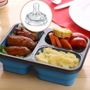 لانش بوكس سيليكون يدخل ميكرويف بغطاء محكم الغلق 3 اقسام مزود بمعلقة