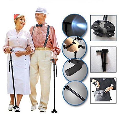 عكاز مضيء قابل للطي خمس مستويات مع قبضة مريحة وقاعدة ارتكاز قوية متين ووزنه خفيف