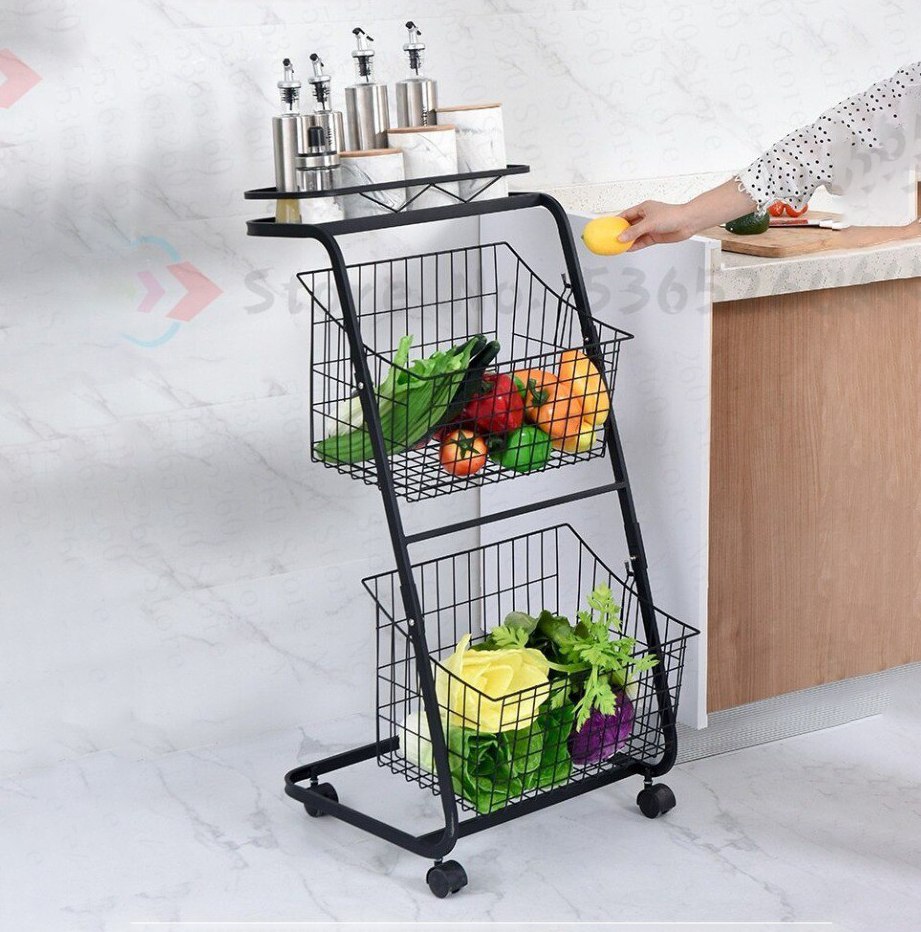 تربو منظم لادوات المطبخ والحمام 2 سلة مع رف بعجلات لسهولة الحركة