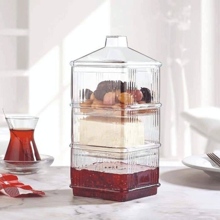 بونبونيرة 3 دور لتقديم الكاندي والمكسرات قابلة للفصل بغطاء للحفاظ علي المحتويات