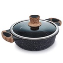 حلة جرانيت ثقيل غير لاصق مقسمة لجزئين بمقبض خشبي بغطاء اكليريك 24 سم