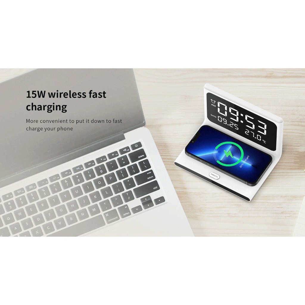 شاحن وايرلس سريع ومنبه وساعة في جهاز واحد 15 وات