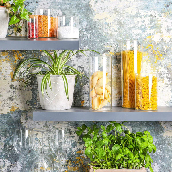 علبة ومنظم اكليريك لحفظ وتخزين الحبوب والبقوليات بغطاء خشبي تسع حتي 2.3 لتر