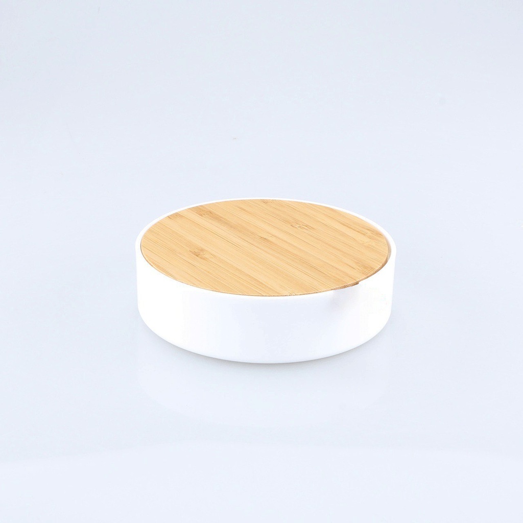 علبة اكليريك مقسمة لتنظيم الاكسسورات والمجوهرات بغطاء خشبي بمرايا