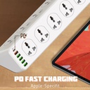 مشترك كهربائي كبير يتكون من 10 فيشة و 5 منافذ يو اس بي ومنفذ تايب سي مضاد للأشتعال