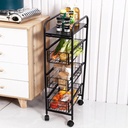 ترولي معدن 4 دور بسلات شبكية متحركة لحمل وتنظيم ادوات المطبخ والحمام بعجلات لسهولة الحركة