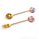 طقم معالق وشوك لولي بوب 4 قطع استانليس مطلي باللون الذهبي