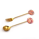 طقم معالق وشوك لولي بوب 4 قطع استانليس مطلي باللون الذهبي