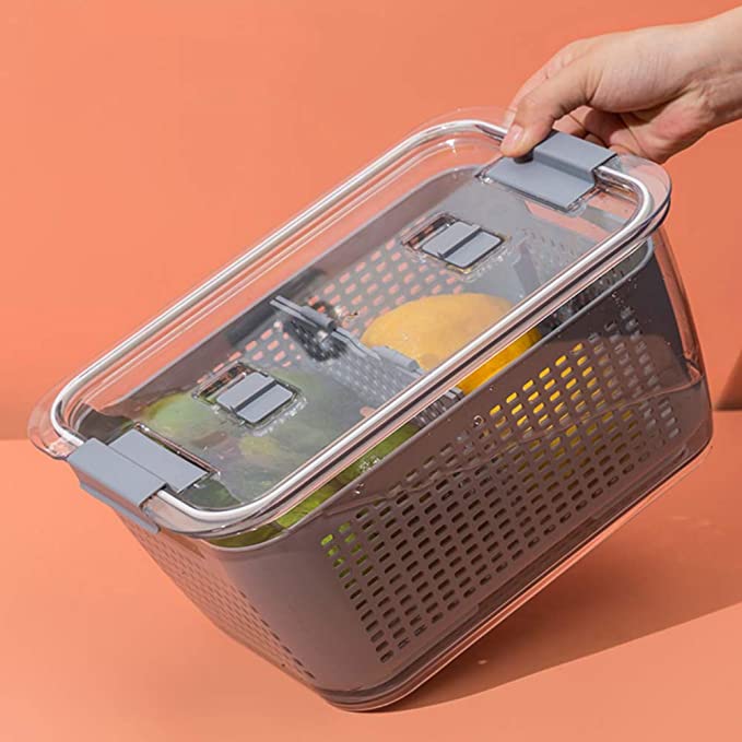 طقم علب ثلاجة لحفظ وتنظيم الطعام قطعتين بمصفاه وفتحات تهوية وغطاء محكم الغلق من الاكليريك الشفاف