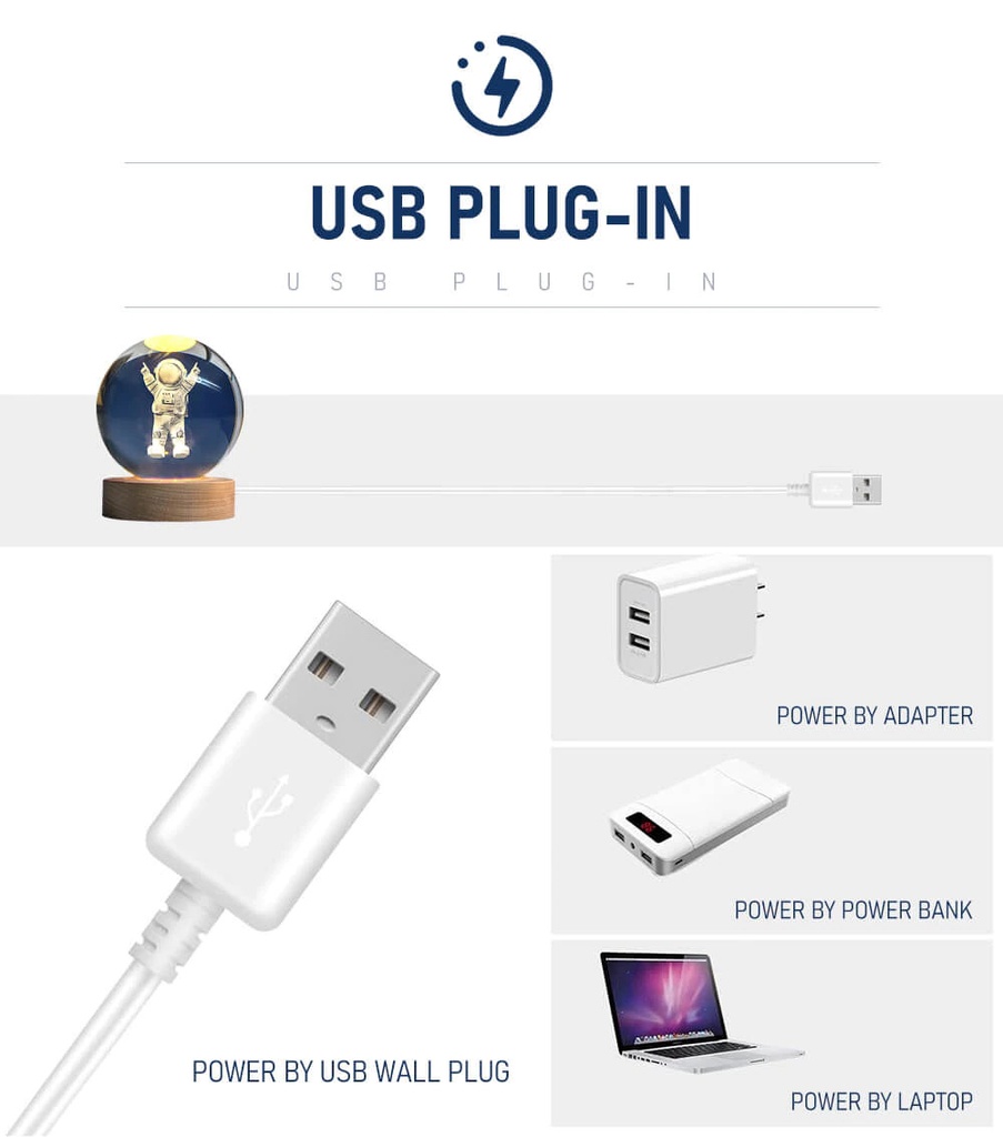 بلورة رجل الفضاء من الكريستال بقاعدة خشبيه مضيئة بوصلة يو اس بي