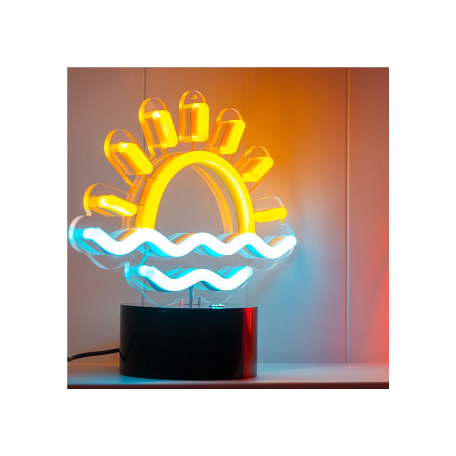 Sunrise neon sign with joyful colors for decoration