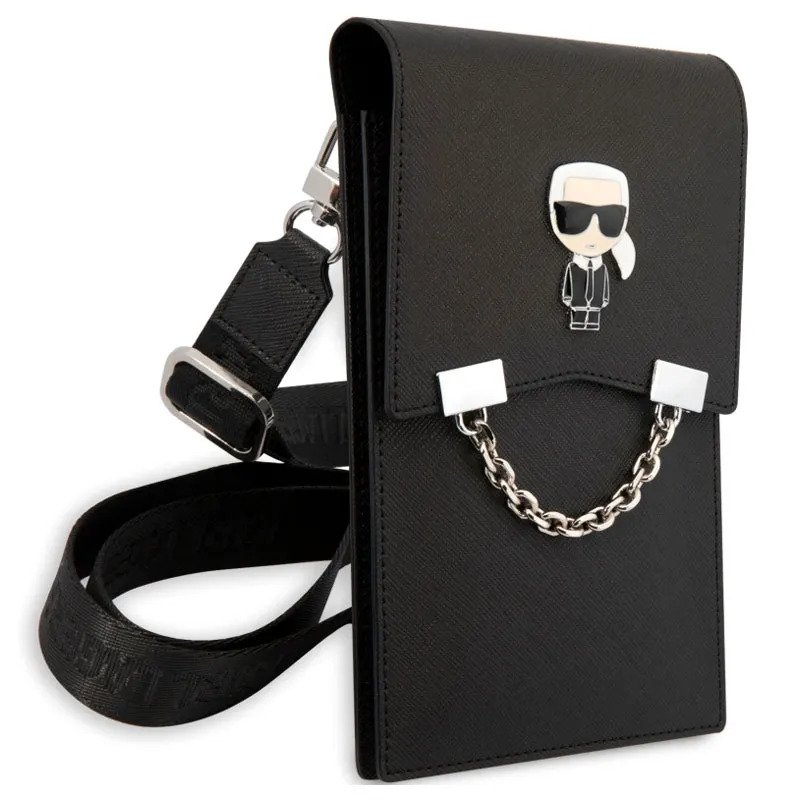 شنطة كتف كارل لاغرفيلد لحمل الموبايل والاساسيات الضرورية مع فتحات للبطاقات والكروت