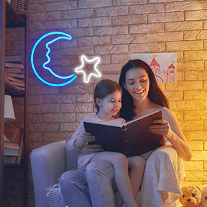 Crescent &amp; Star Neon Led Light Sign Art Decor