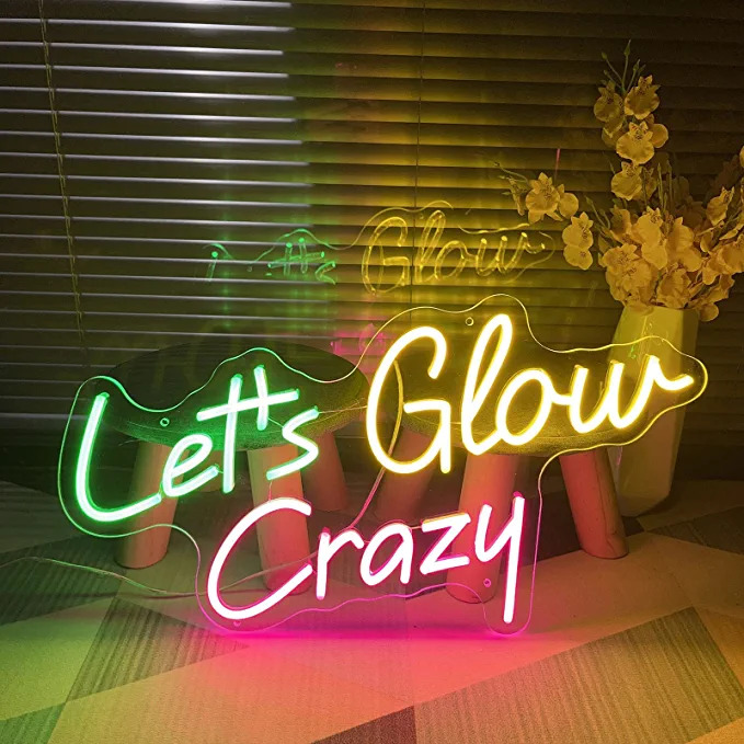 Let's Glow Crazy Neon Led Light Sign Art Decor