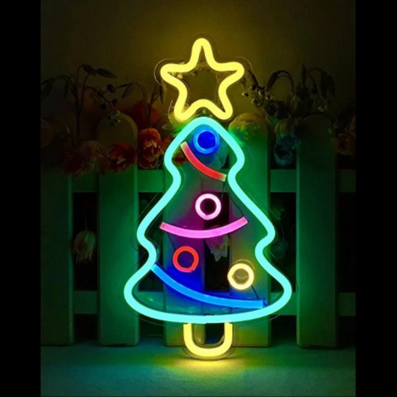 Christmas Tree with Star Neon Led Light Sign Art Decor