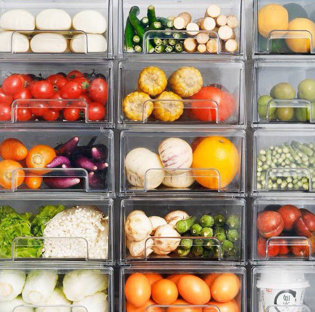 علبة ومنظم ثلاجة اكليريك بغطاء محكم الغلق لتنظيم وحمل الفواكه والخضروات