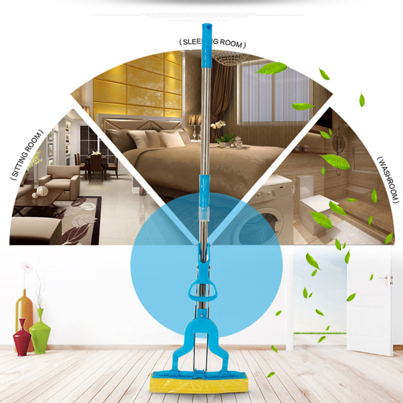 مساحة تنظيف الارضيات والباركيه والسيراميك ذاتية العصر بيد معدن طويلة بمقبض بلاستيك مريح