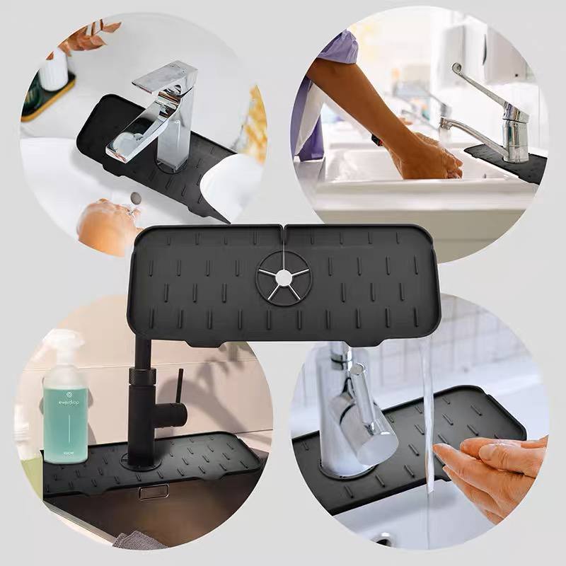 مفرش حنفية سيليكون حامل للصابون والليفه مانع للبلل بفتحات لتصريف المياه في حوض المطبخ والحمام