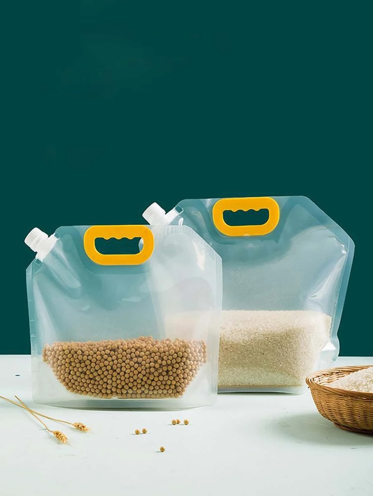 كيس حفظ وتخزين الأرز والحبوب والبقوليات 4 لتر بغطاء ويد قابل للطي والغسيل لإعادة الاستخدام