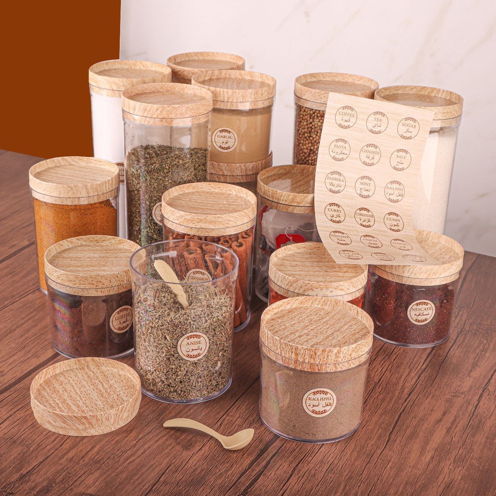 طقم علب اكليريك 9 قطع بمقاسات مختلفة لحفظ وتخزين الحبوب والبقوليات والتوابل والمكسرات