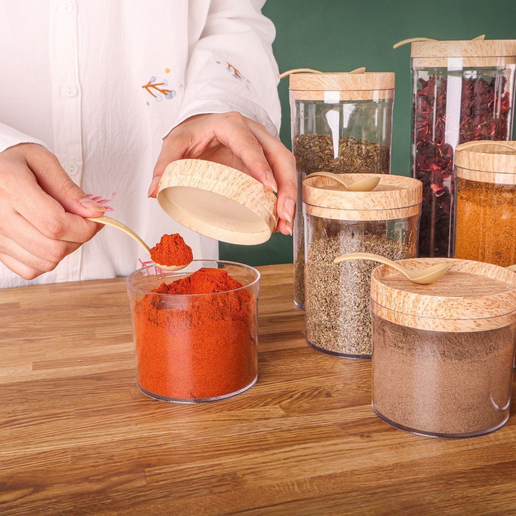 طقم علب اكليريك 9 قطع بمقاسات مختلفة لحفظ وتخزين الحبوب والبقوليات والتوابل والمكسرات