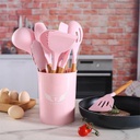 طقم توزيع سيليكون بيد خشب 12 قطعة بالحامل