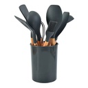 طقم توزيع سيليكون بيد خشب 12 قطعة بالحامل