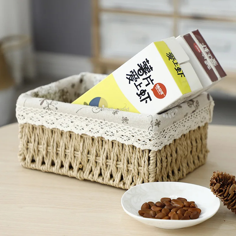 طقم باسكت خوص 3 قطع بمقاسات مختلفة ببطانه كتان لتنظيم وحمل ادوات الميكب والعناية بالشعر والبشرة