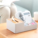 علبة مناديل بغطاء خشبي مقسم 6 خانات لتنظيم ادوات المكتب متعدد الوظائف