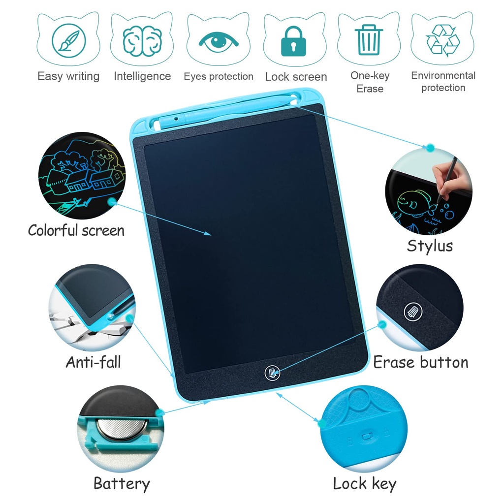 تابلت تعليمي الوان للرسم والكتابة وتنمية مهارات الأطفال شاشة 12 بوصه