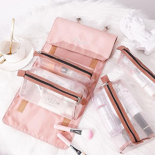 شنطة ومنظم ووتربروف 4 قطع قابلة للفصل للاستخدام بمفردها للمكياج وادوات العناية بالبشرة للسفر والخروج