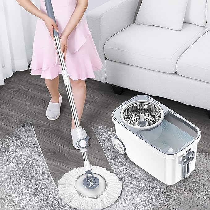 جردل بمسحة دوارة 360 درجة وعجلات تسهل عليكي تنظيف احترافي للارضيات المنزلية