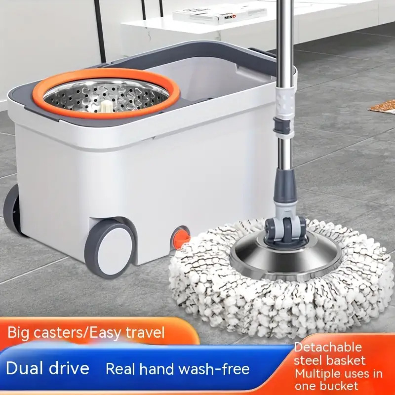 جردل بعجلتين وممسحة دوارة  360 درجة وحلة عصر ستانلس ستيل قوية تسهل عليكي تنظيف احترافي للارضيات المنزلية