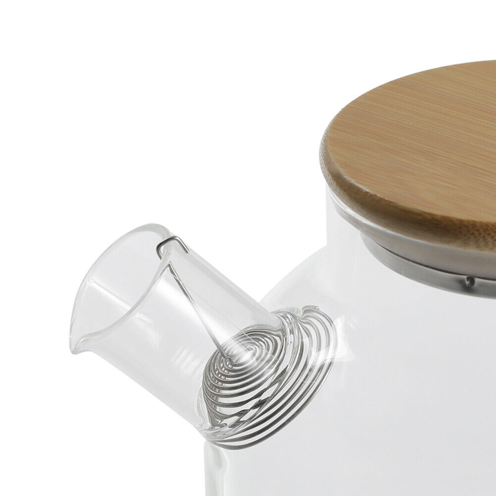 براد شاي زجاج شفاف 1800 ملي بغطاء خشبي ومصفاه داخلية للشاي والاعشاب