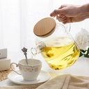 براد شاي زجاج شفاف 1800 ملي بغطاء خشبي ومصفاه داخلية للشاي والاعشاب