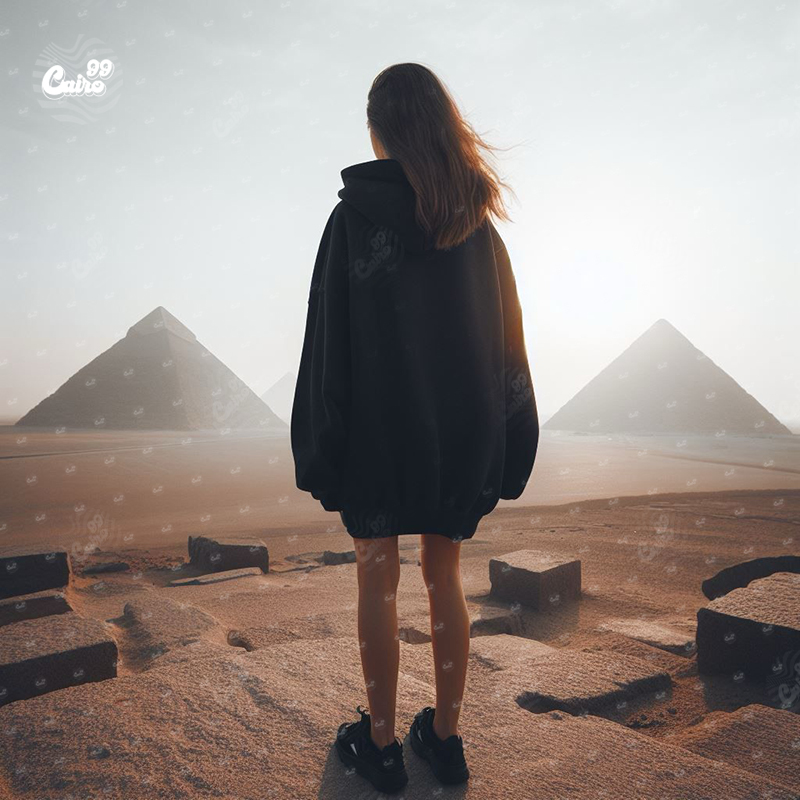 هودي اوفر سايز قطن باللون الأسود القاهرة 99 