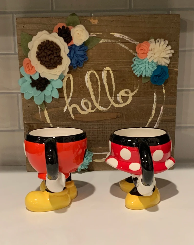 طقم مج ميكي و ميني ماوس سيراميك مجسم  بيد للكابلز لشرب المشروبات و العصائر