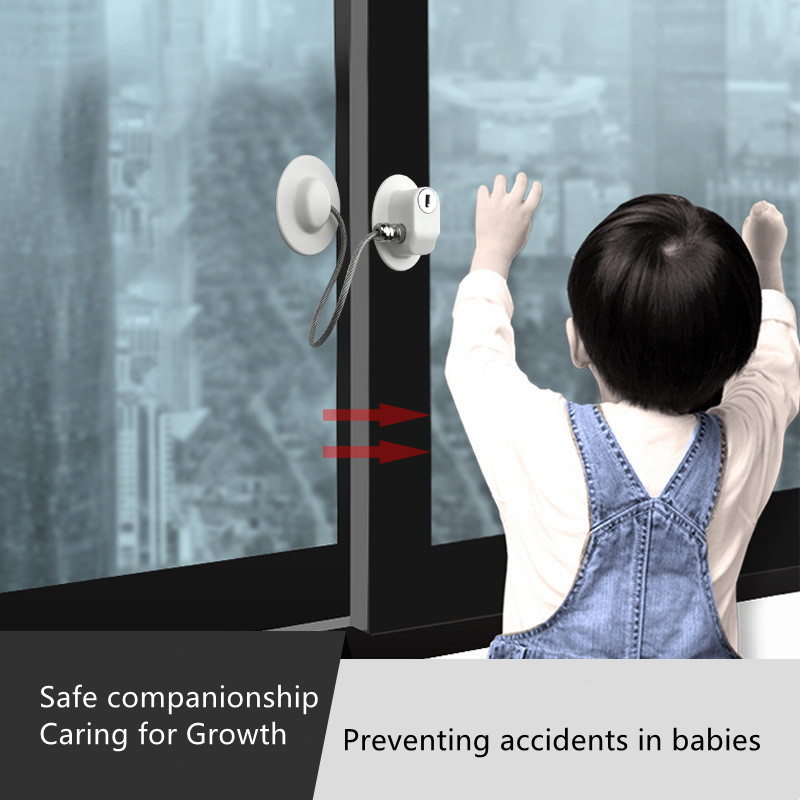 قفل أمان معدني بمفتاح لغلق الادراج والابواب والشبابيك لحماية الأطفال