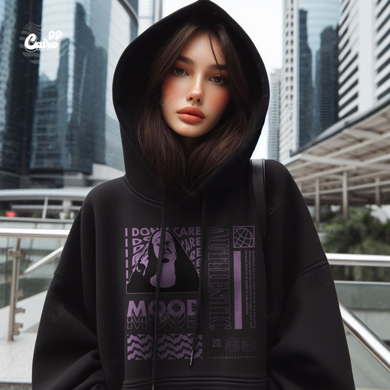 Mood هودي اوفر سايز قطن باللون الأسود 