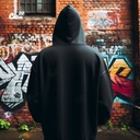 Rapper Street  هودي اوفر سايز قطن باللون الاسود