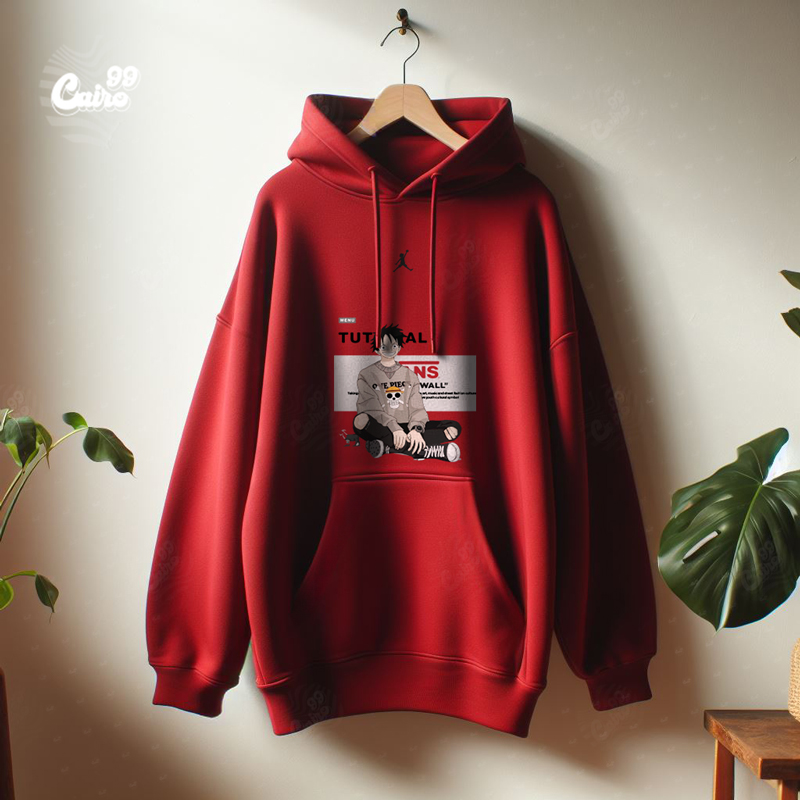 Monkey D. Luffy هودي اوفر سايز قطن باللون الاحمر 