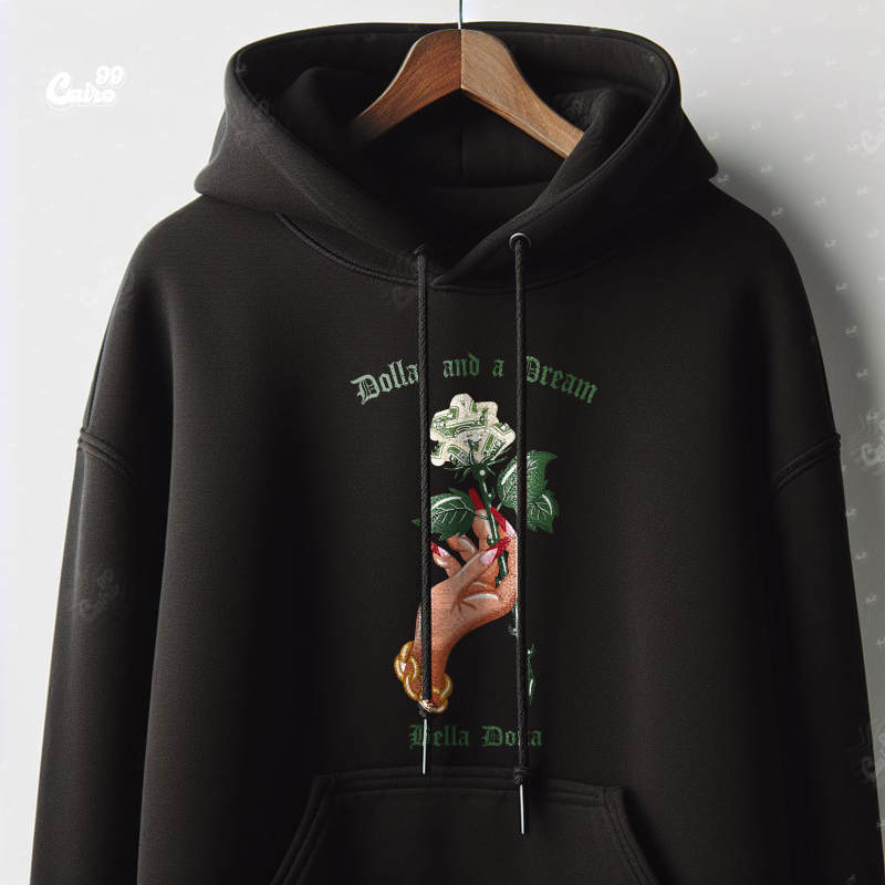 Dollar and a Dream هودي اوفر سايز قطن باللون الاسود