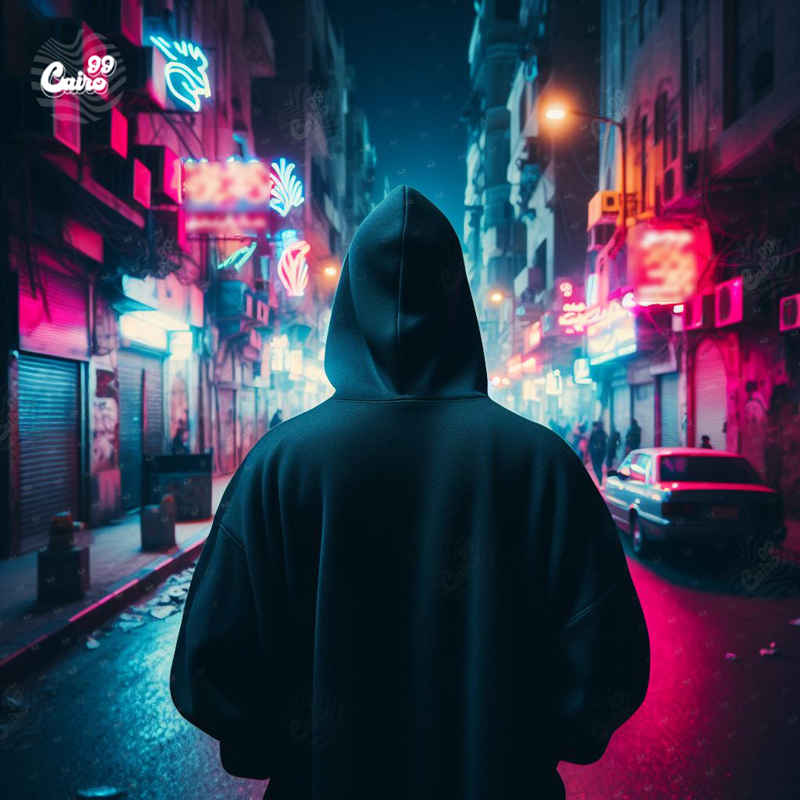 Start هودي اوفر سايز قطن باللون الاسود