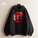 Start هودي اوفر سايز قطن باللون الاسود