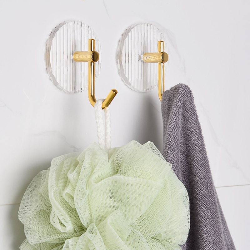 هوك شماعة شفاف في جولد 4 قطع لتعليق الملابس وادوات الحمام والمطبخ بلزق دبل فيس