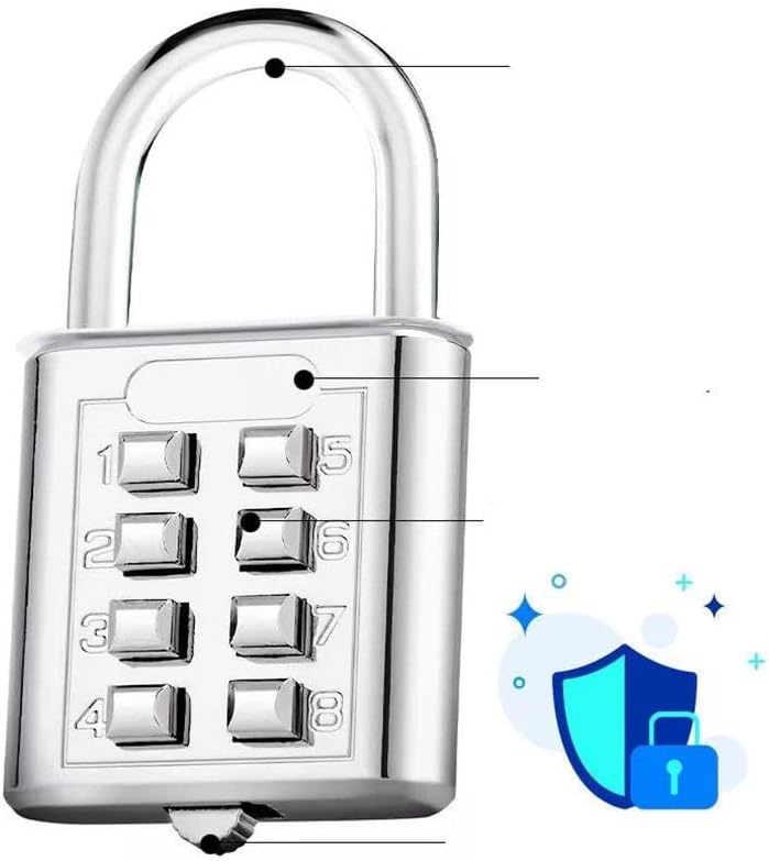 قفل امان ديجيتال معدني  بزرار ضغط مكون من 10 ارقام برقم سري 5 ارقام مقاوم للماء للخزائن والشنط والدراجات - احمر