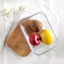علبة تلاجة زجاج لحفظ وتنظيم الطعام بغطاء خشبي محكم الغلق لحفظ الطعام طازج