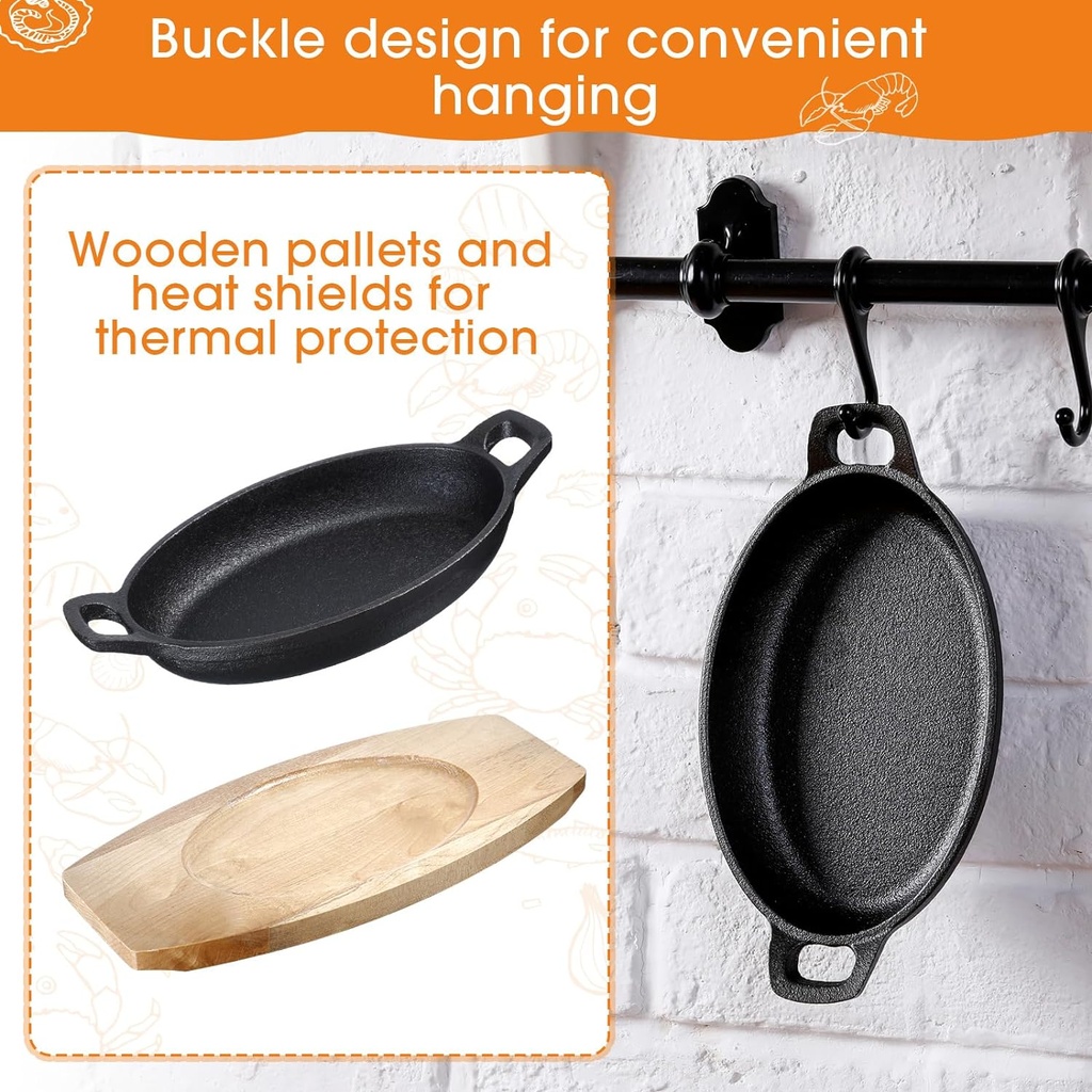 طاسة حديد زهر غير قابل للصدأ بيد وقاعدة خشبية لسهولة تقديم الطعام علي السفرة بشكل شيك