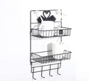 رف معدن 2 دور قابل للفك و التركيب مزود ب 4 هوك لحمل و تنظيم ادوات المطبخ و الحمام